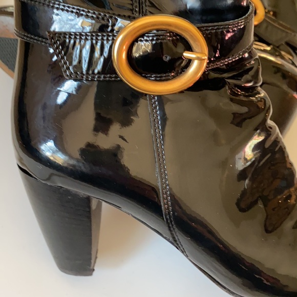 Franco Martini Made in Italy black leather lacquer boots gold buckle size 5.5 - Picture 2 of 9